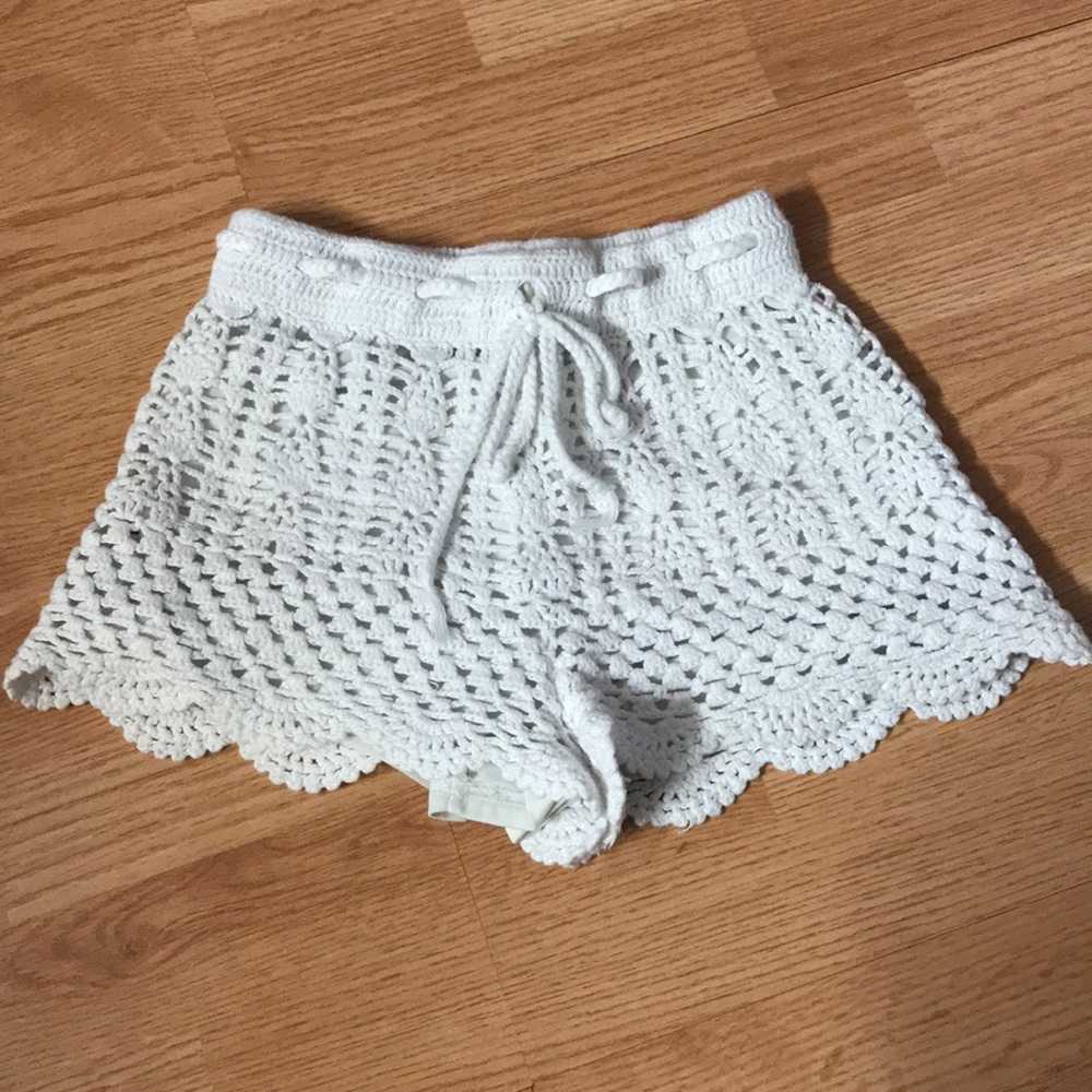 soft white crochet shorts